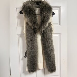 Guess Cream Knit Vest with Gray Faux Fur